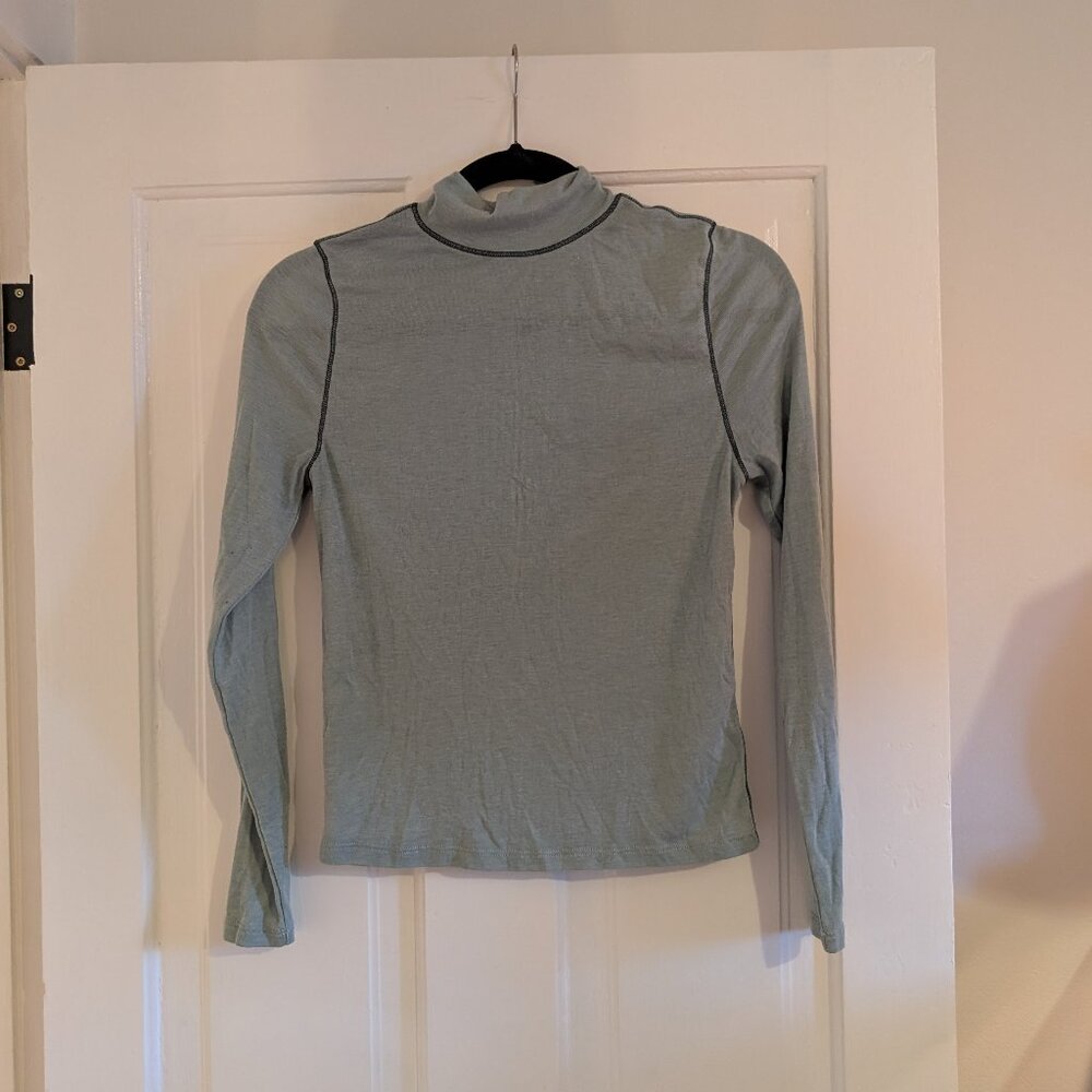 Madewell Semi Sheer Mockneck Tee Shirt Top Heather Sage Breeze Size L